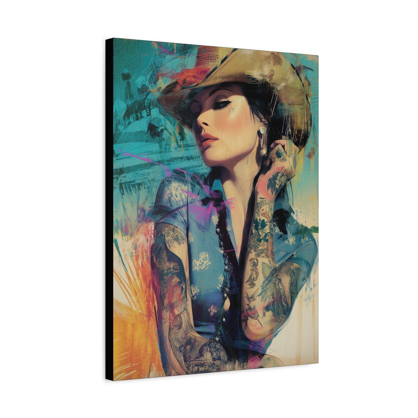 Gallery Wrapped Canvas, Wranglers and Wreckage Art Canvas, Erotic Pinup Art Canvas – Sierra