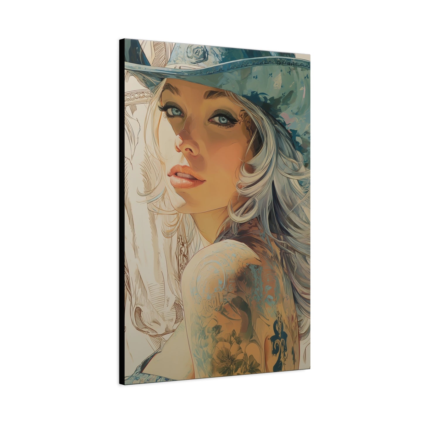 Gallery Wrapped Canvas, Wranglers and Wreckage Art Canvas, Erotic Pinup Art Canvas – Willa