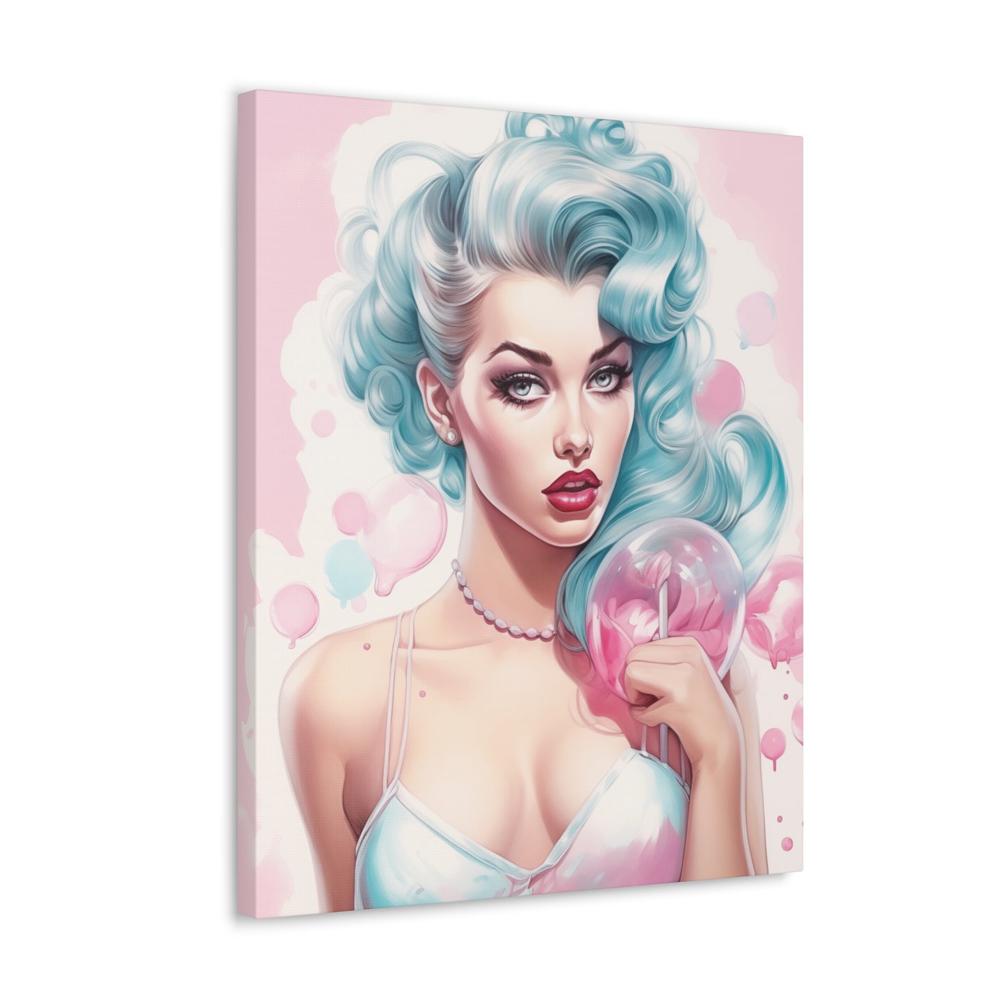 Canvas Gallery Wrapped High-Fashion Wall Art, Stylish Decor, Retro Femme Doll Pop Art – Tessa