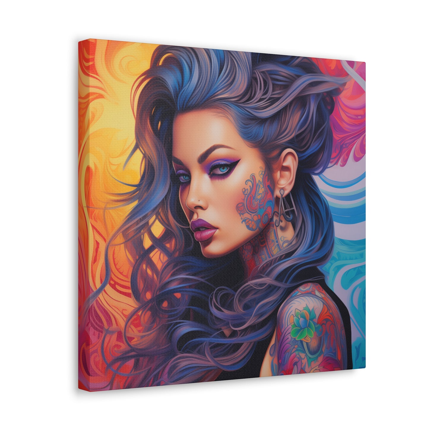 Gallery Wrapped Canvas, Edgy Tattooed Beauty, Urban Pop Art Canvas – Faye