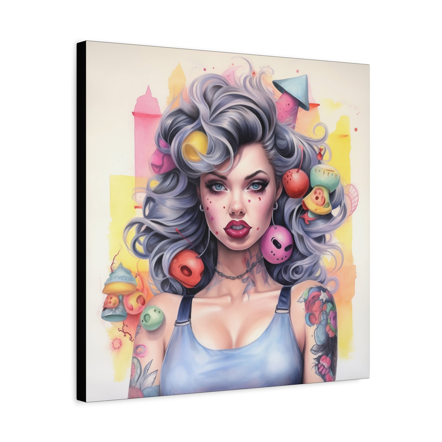 Gallery Wrapped Canvas, Tattooed Beauty, Femme Doll Pop Art Canvas – Lila
