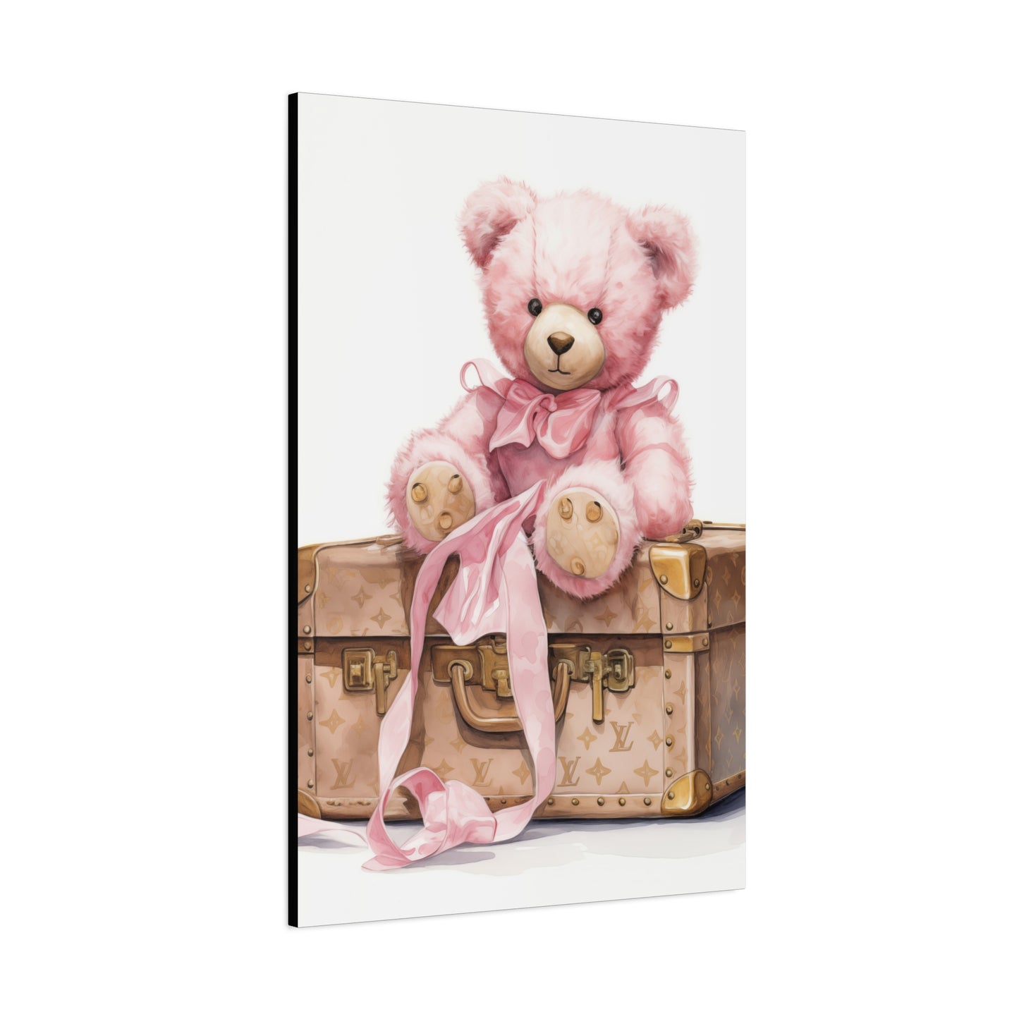 Canvas Gallery Wrap - Designer Inspired Trunk Bear Wall Art - Gold Buttons