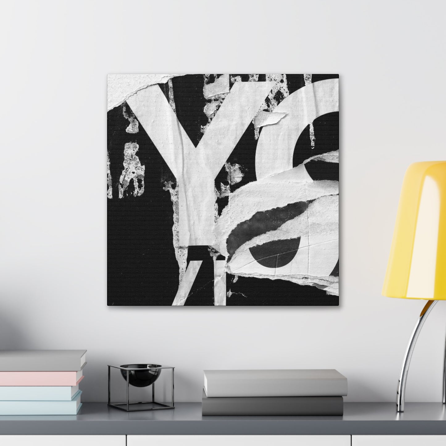 Canvas Wall Art, Gallery Wrapped Urban Street Art, Abstract Torn Poster Street Art - Black and White YO