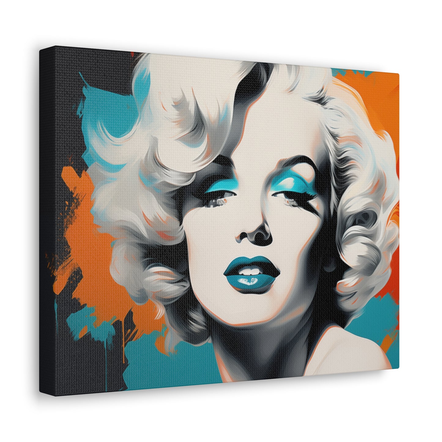 Canvas Wall Art, Gallery Wrapped Pop Art, Celebrity Wall Art – Marilyn Monroe - Orange and Teal