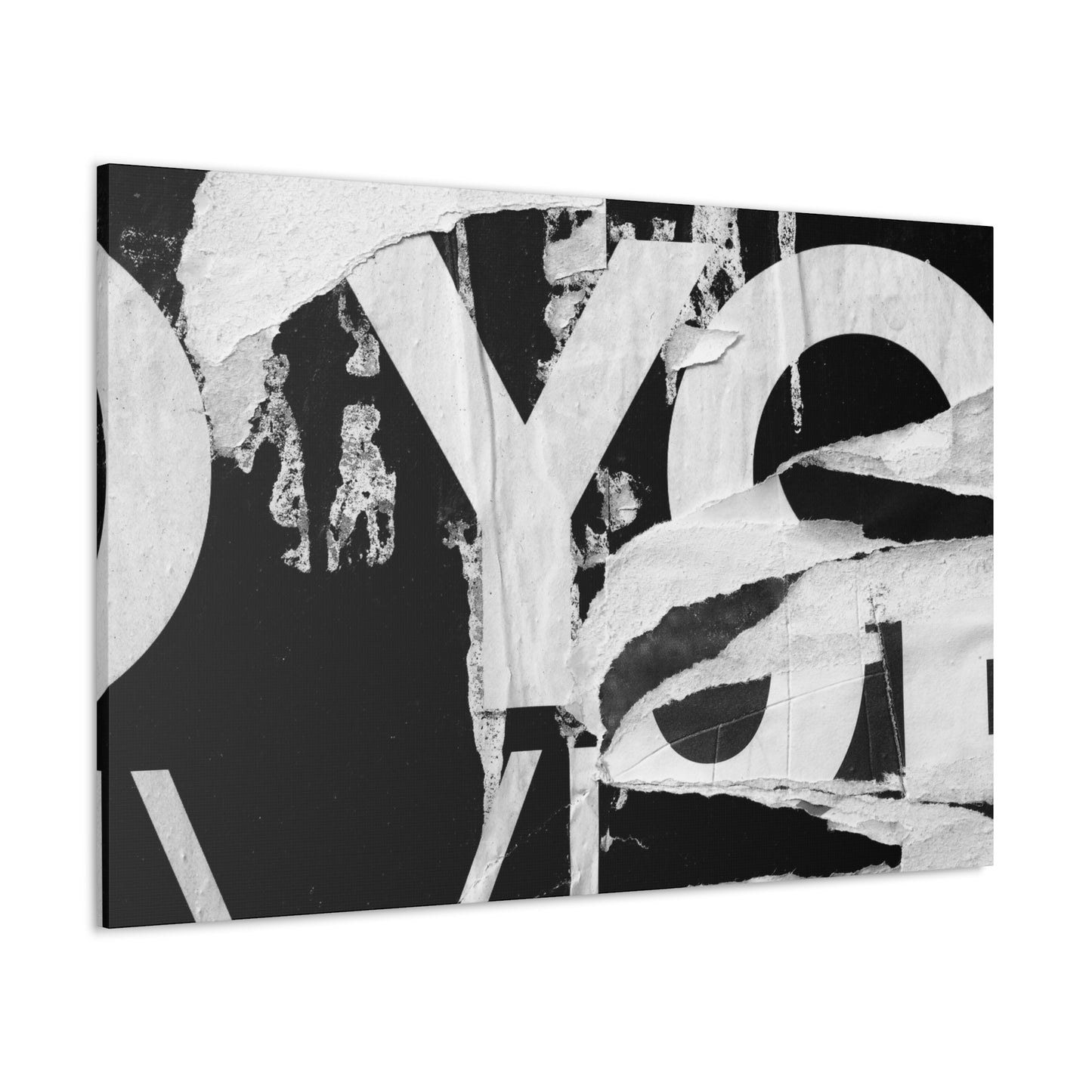 Canvas Wall Art, Gallery Wrapped Urban Street Art, Abstract Torn Poster Street Art - Black and White YO
