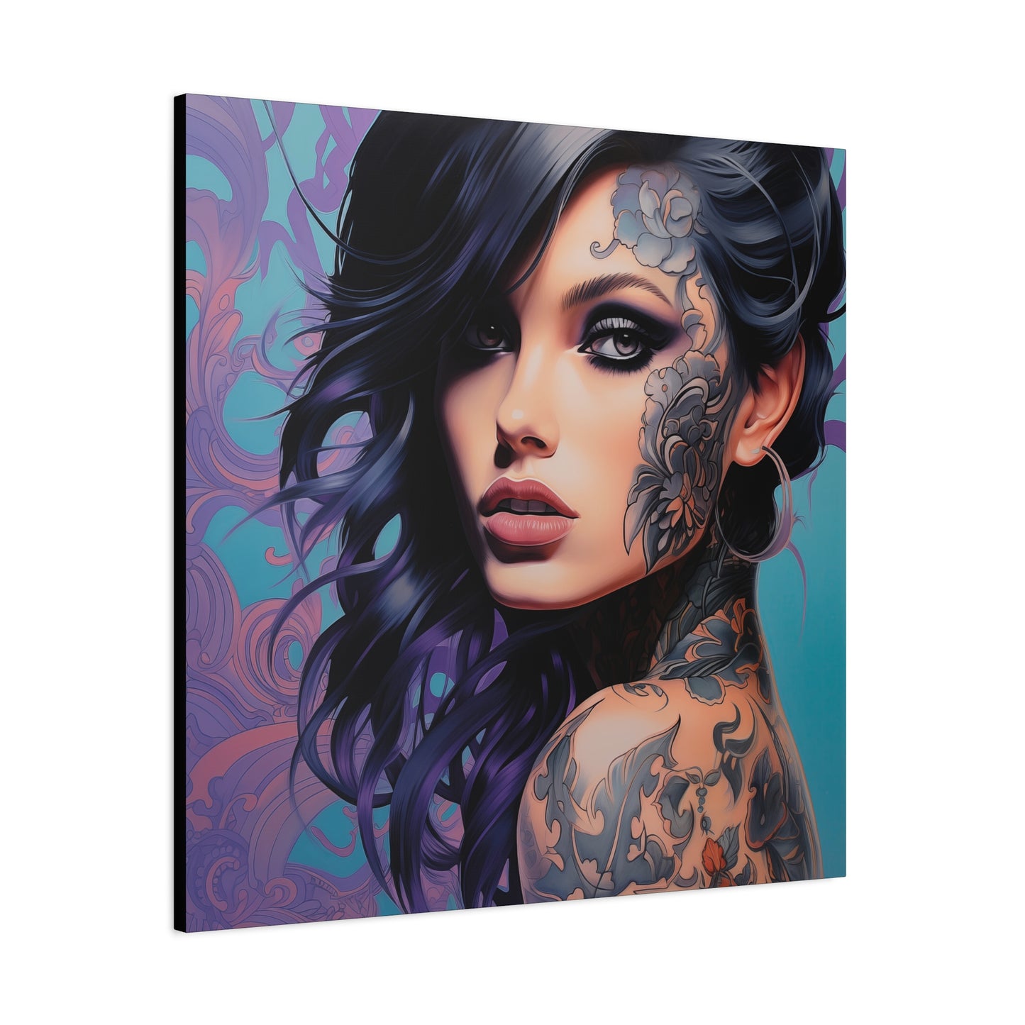 Gallery Wrapped Canvas, Edgy Tattooed Beauty, Urban Pop Art Canvas – Dominique