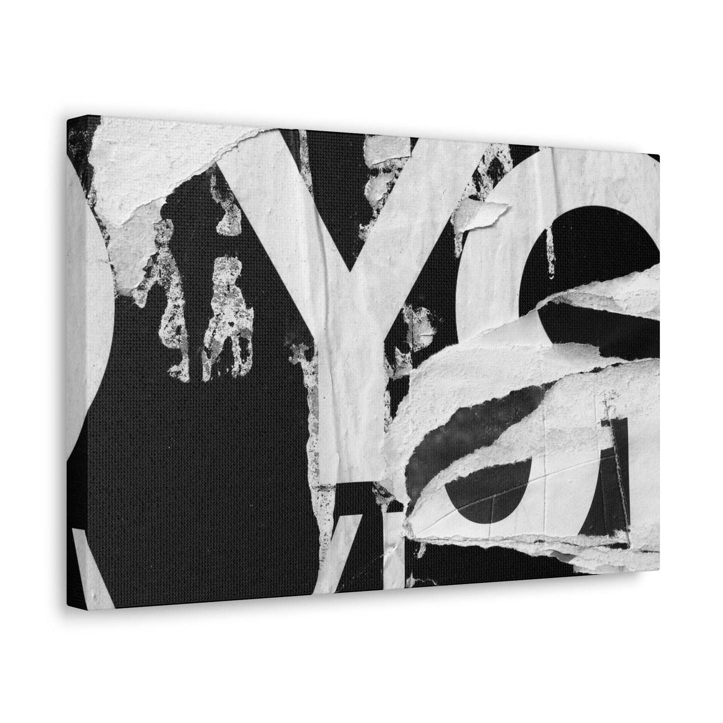 Canvas Wall Art, Gallery Wrapped Urban Street Art, Abstract Torn Poster Street Art - Black and White YO