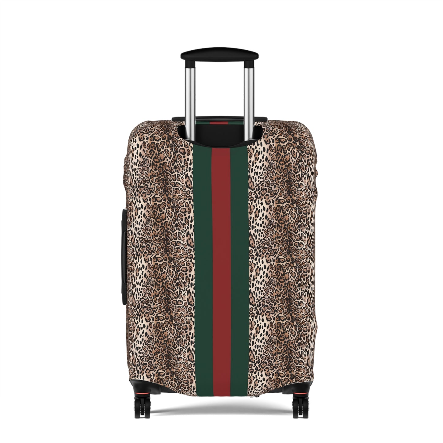 Designer Inspired Luggage Cover - Leopard - Red Green Stripe