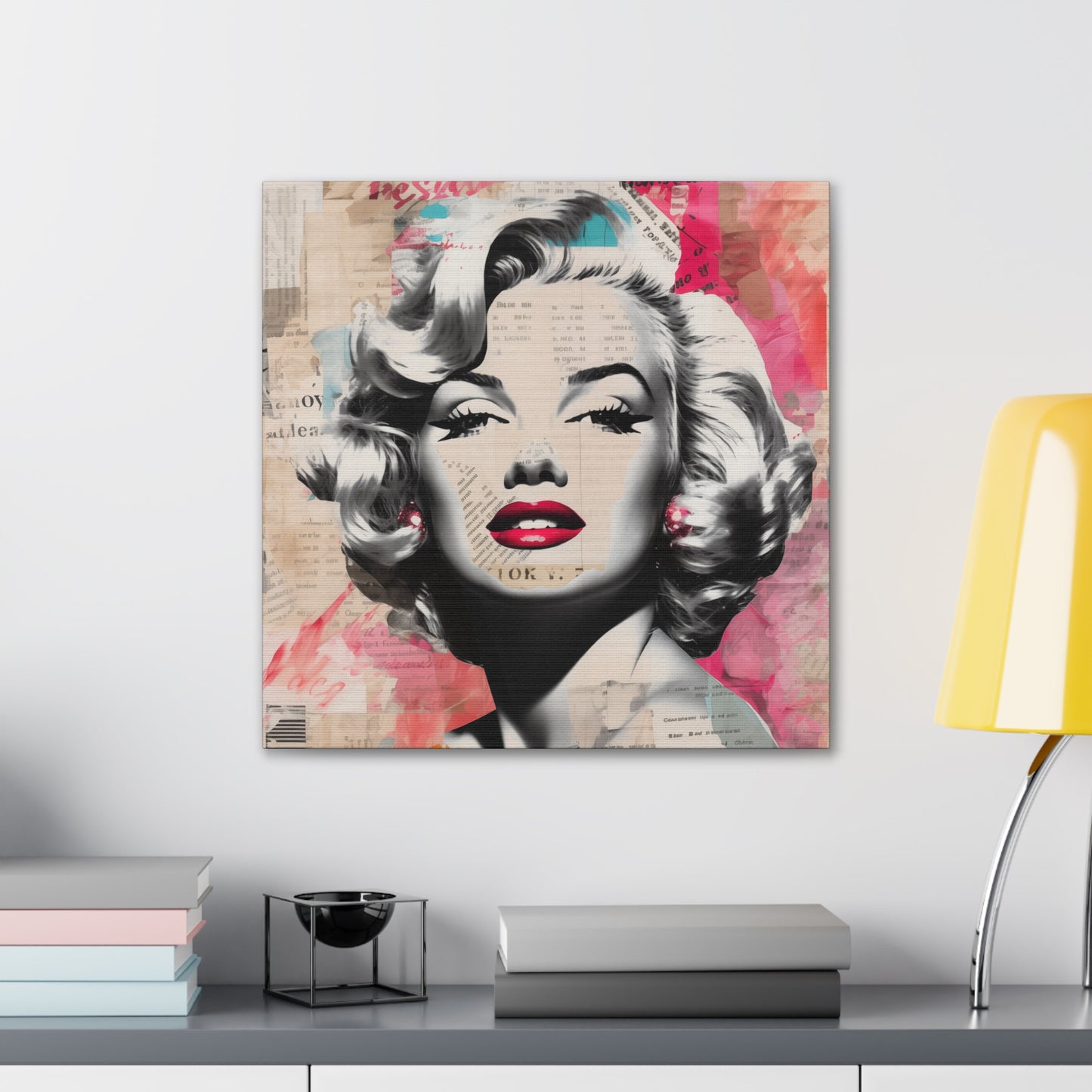 Canvas Wall Art, Gallery Wrapped Pop Art, Celebrity Wall Art – Marilyn Monroe - Newsprint