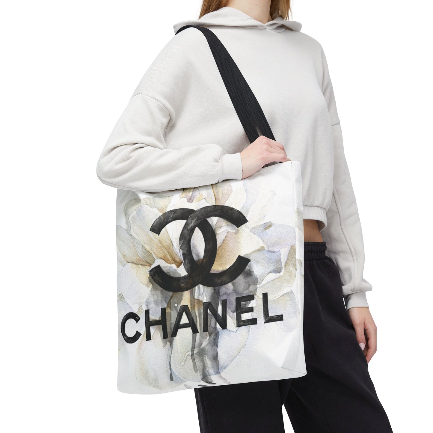 Watercolor Dahlia Tote Bag, Utility Tote - Designer Inspired Tote - White Dahlia