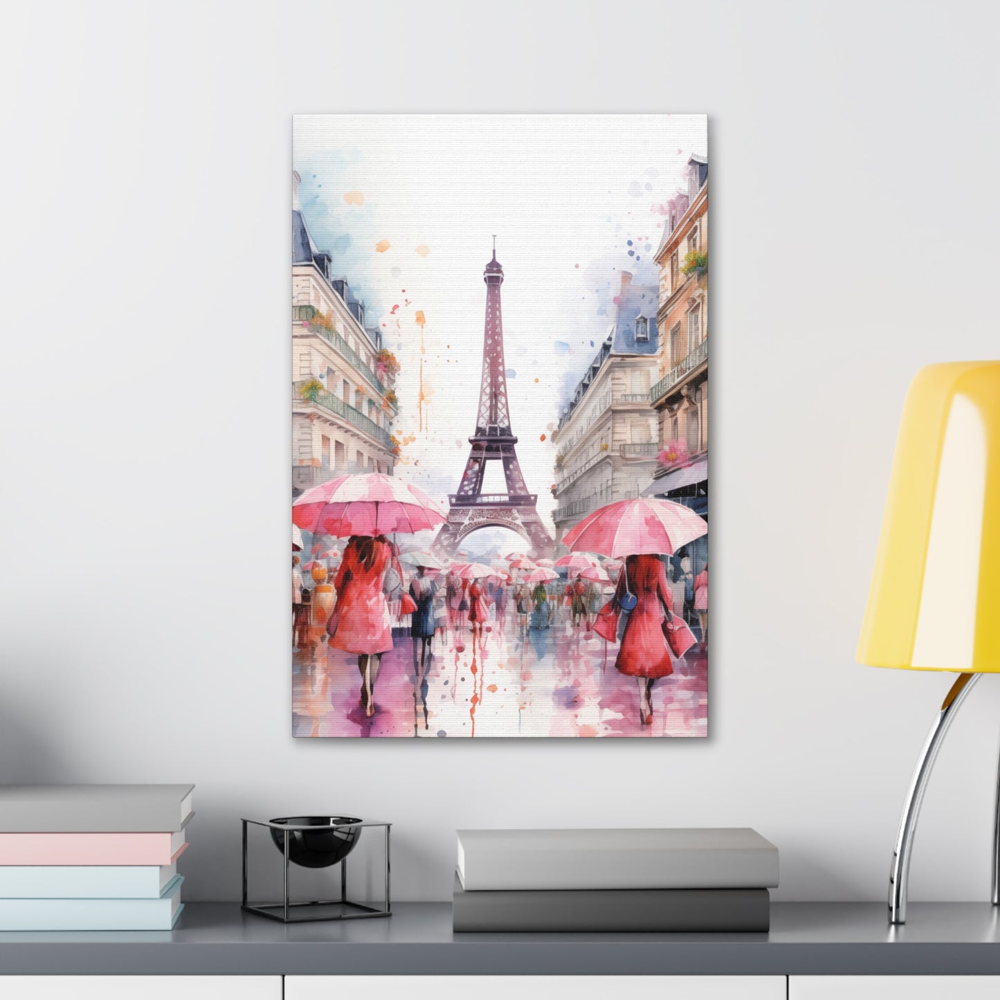 Eiffel Tower Wall Art, Paris France, Canvas Gallery Wrap - Pink Umbrellas