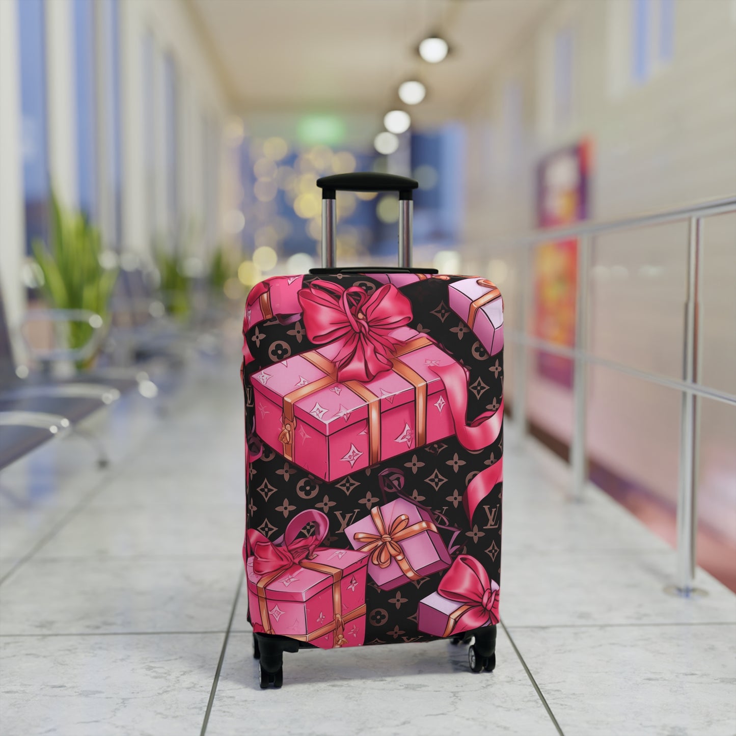 Designer Inspired Luggage Cover - LV Hot Pink