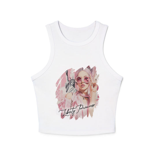 Liberty Princess Crop Top - Ribbed Racer Back Tank Top - Statue of Liberty - Pink Fashion Top