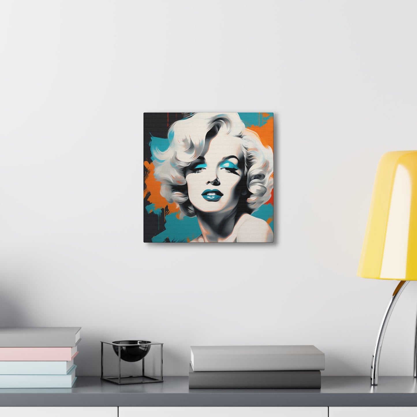 Canvas Wall Art, Gallery Wrapped Pop Art, Celebrity Wall Art – Marilyn Monroe - Orange and Teal