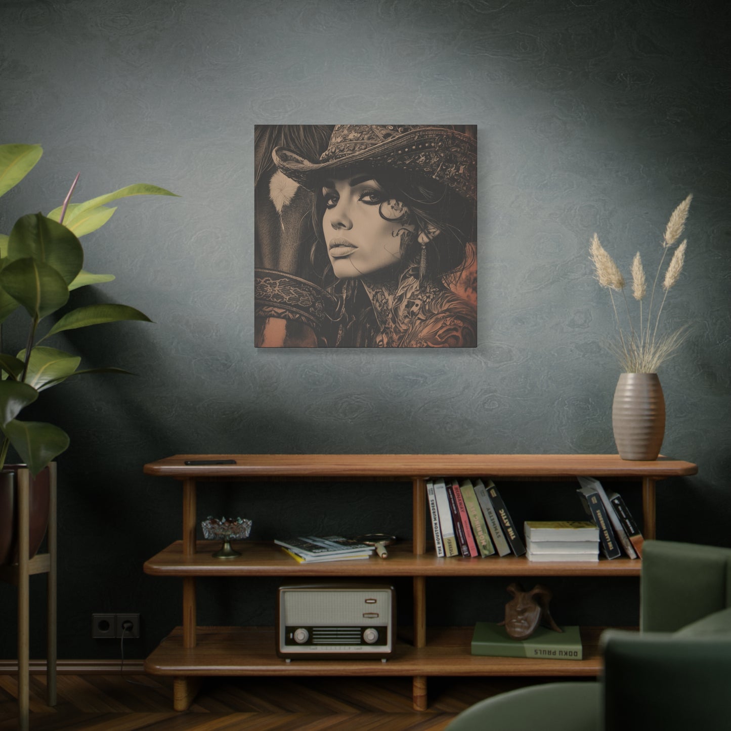 Gallery Wrapped Canvas, Wranglers and Wreckage Art Canvas, Erotic Pinup Art Canvas – Loretta