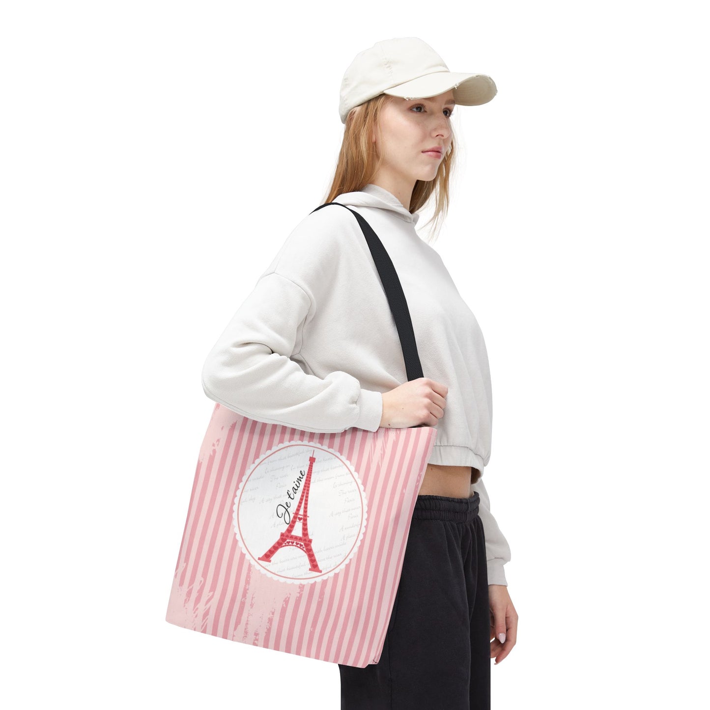 Ja taime Paris Tote Bag, Utility Tote - Eiffel Tower Tote - Fashion Tote - Pink Stripe