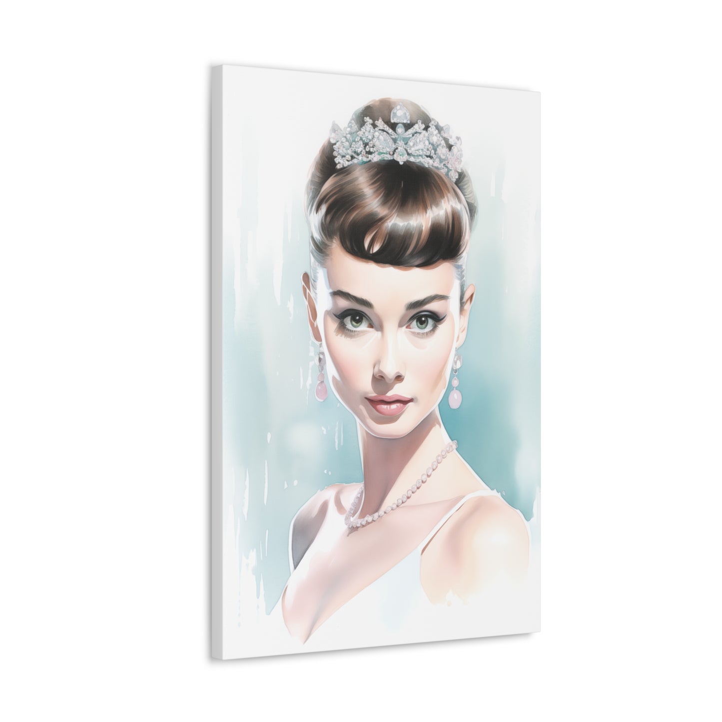 Canvas Wall Art, Gallery Wrapped Pop Art, Celebrity Wall Art – Audrey Hepburn - Robin Egg Blue