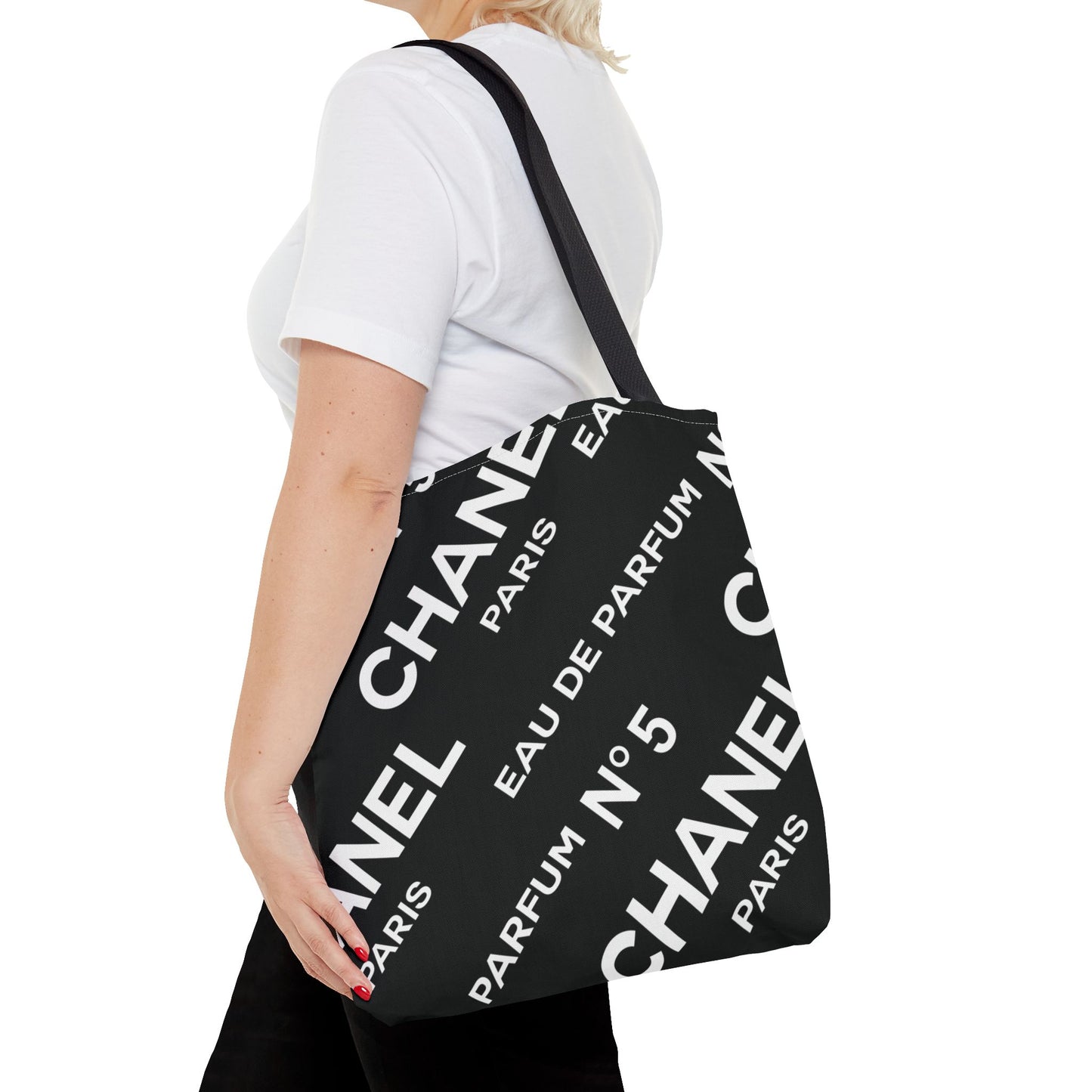 Designer Inspired Tote Bag, Utility Tote - Parfum Bottle Tote - Paris Black