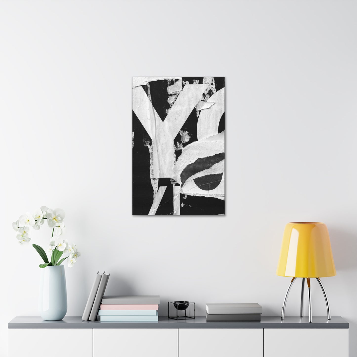Canvas Wall Art, Gallery Wrapped Urban Street Art, Abstract Torn Poster Street Art - Black and White YO