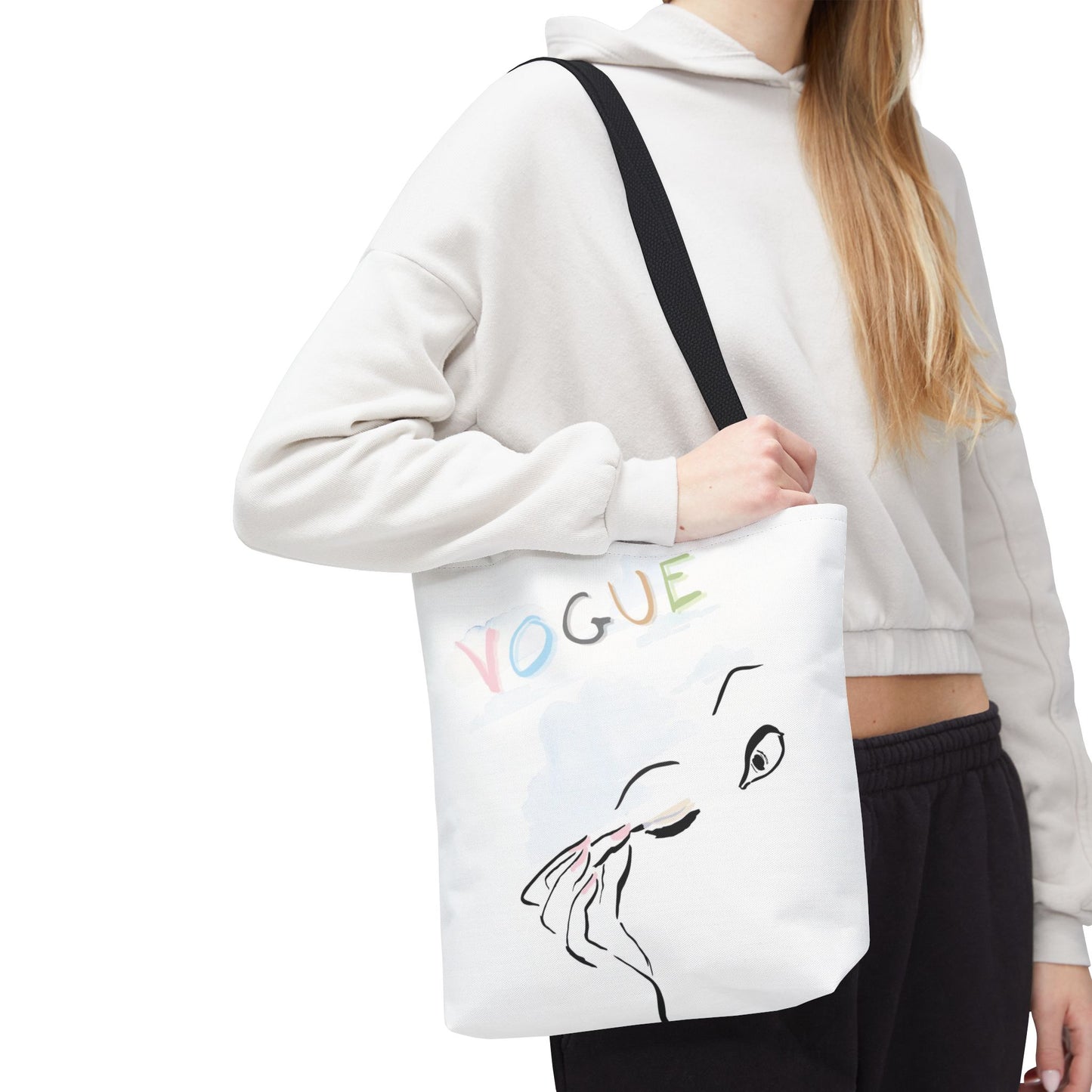 VOGUE Watercolor Makeup Square Utility Tote - Fashion Canvas Tote Bag - Designer Inspired Tote