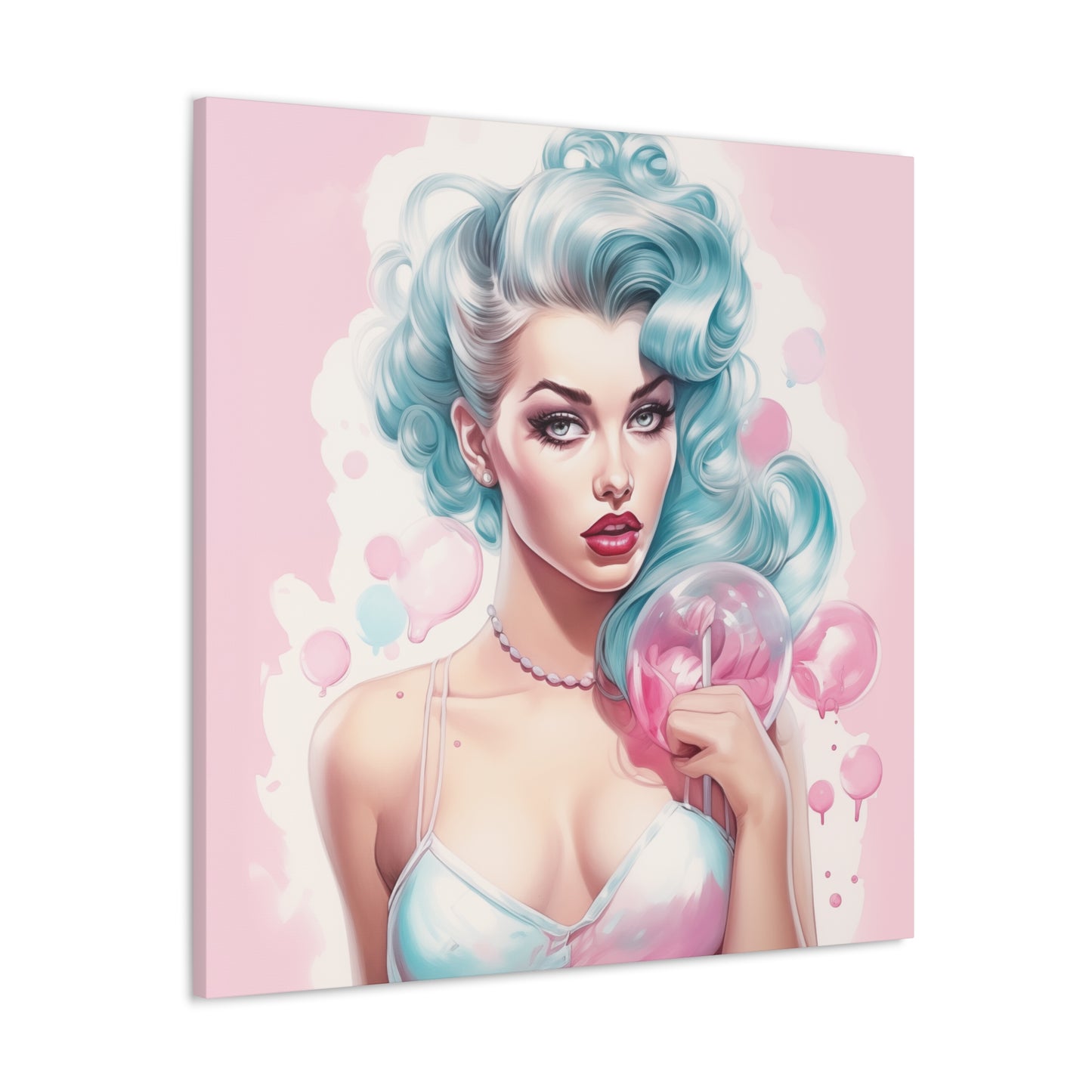 Canvas Gallery Wrapped High-Fashion Wall Art, Stylish Decor, Retro Femme Doll Pop Art – Tessa