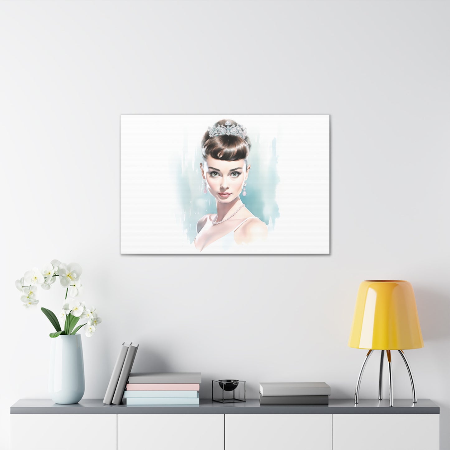 Canvas Wall Art, Gallery Wrapped Pop Art, Celebrity Wall Art – Audrey Hepburn - Robin Egg Blue