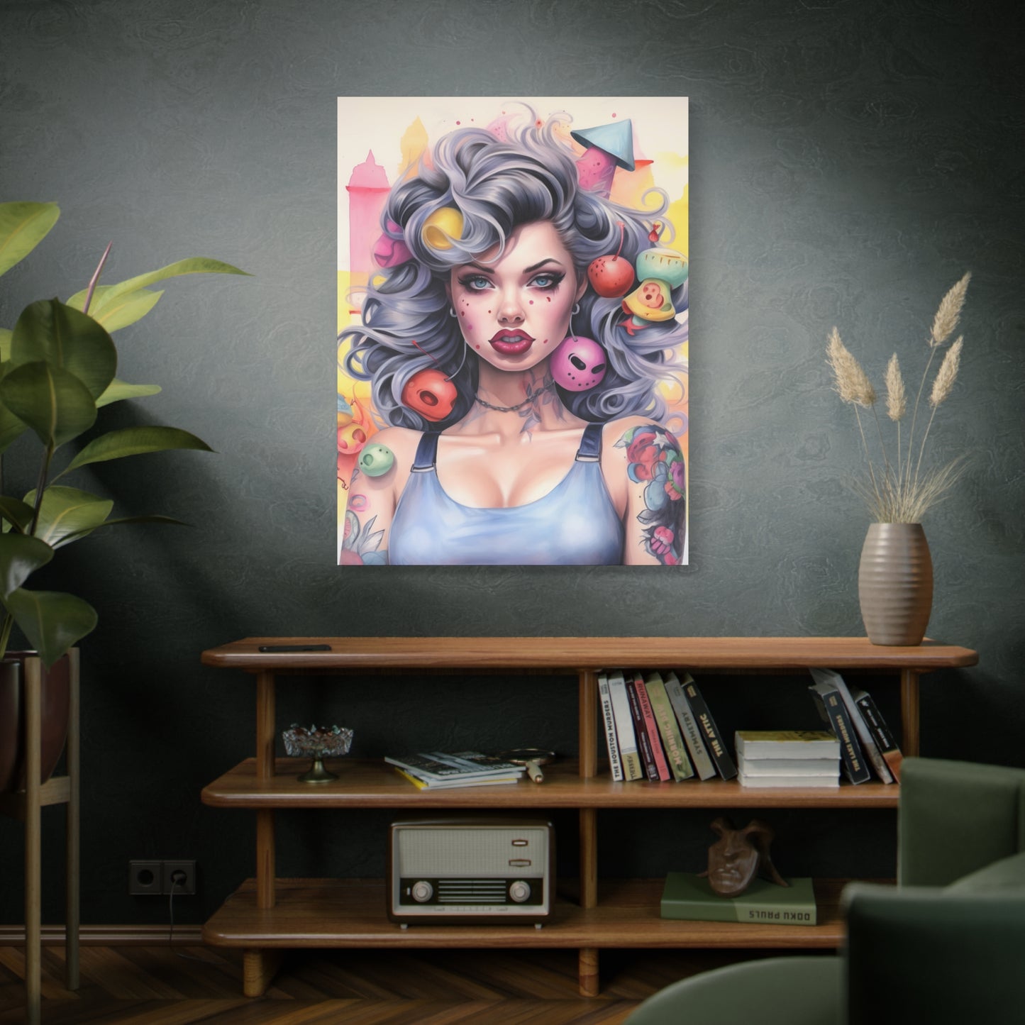 Gallery Wrapped Canvas, Tattooed Beauty, Femme Doll Pop Art Canvas – Lila