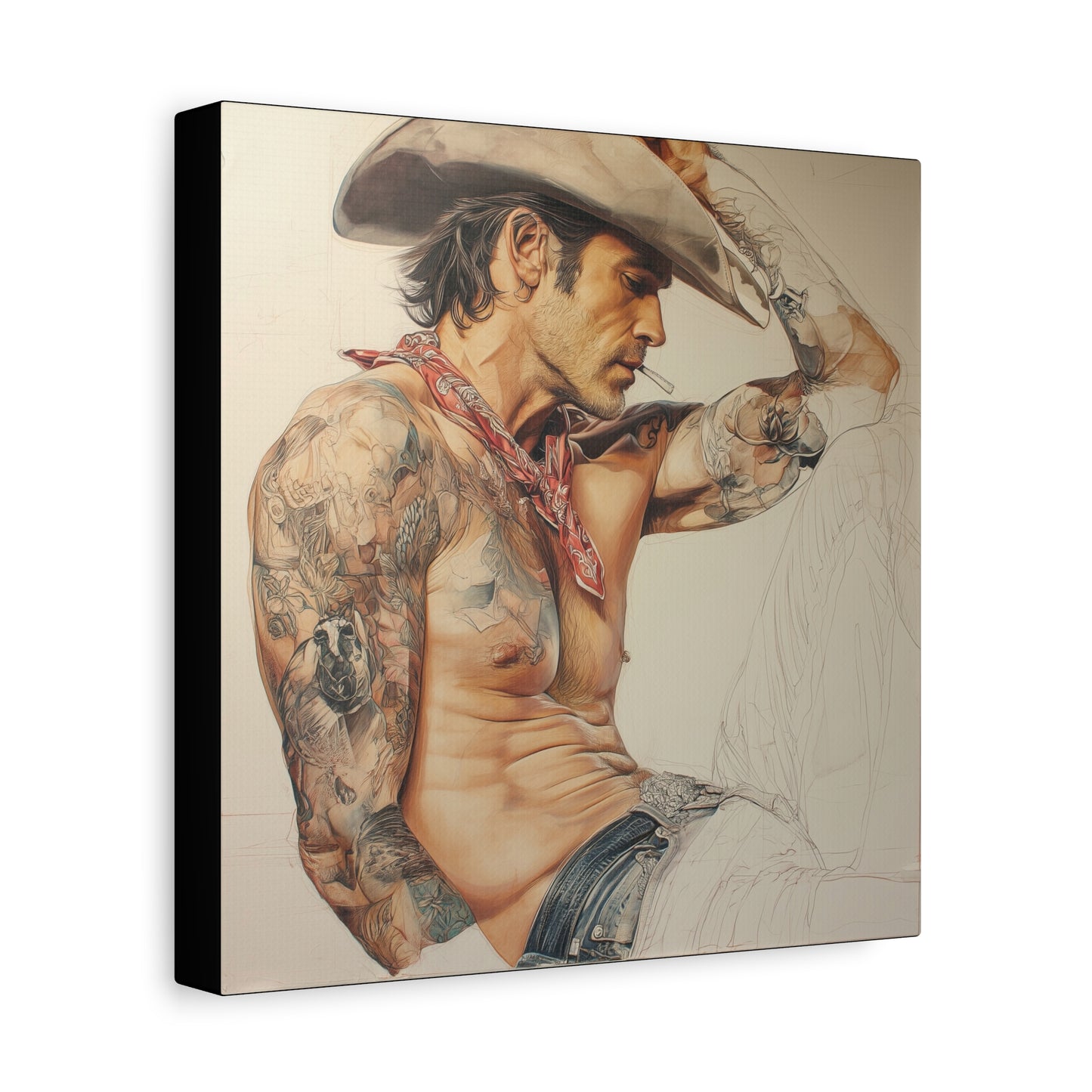 Gallery Wrapped Canvas, Wranglers and Wreckage Art Canvas, Erotic Pinup Art Canvas – Colt