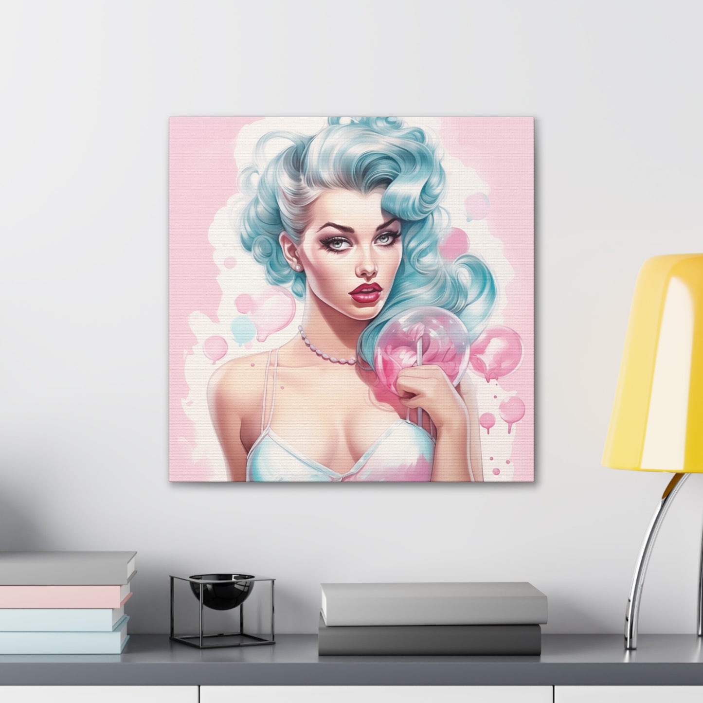 Canvas Gallery Wrapped High-Fashion Wall Art, Stylish Decor, Retro Femme Doll Pop Art – Tessa