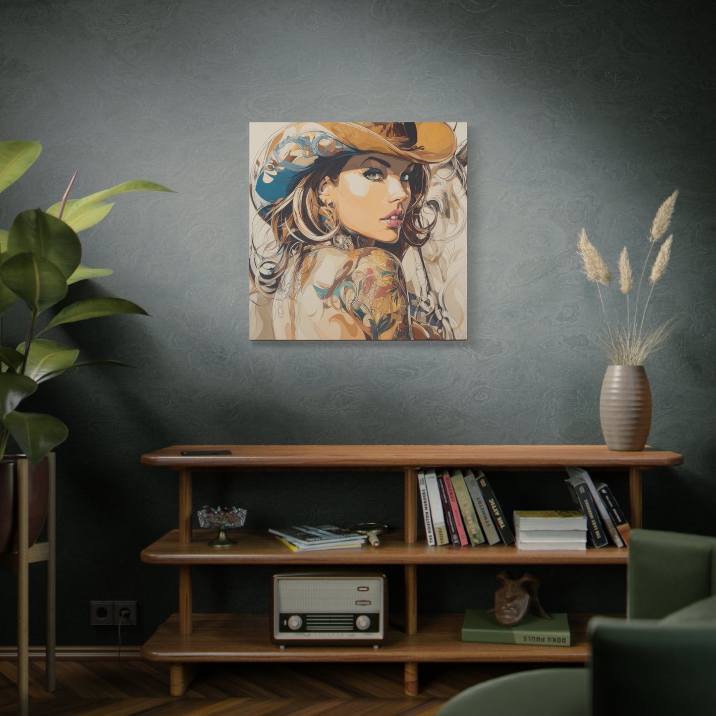 Gallery Wrapped Canvas, Wranglers and Wreckage Art Canvas, Erotic Pinup Art Canvas – Tessa