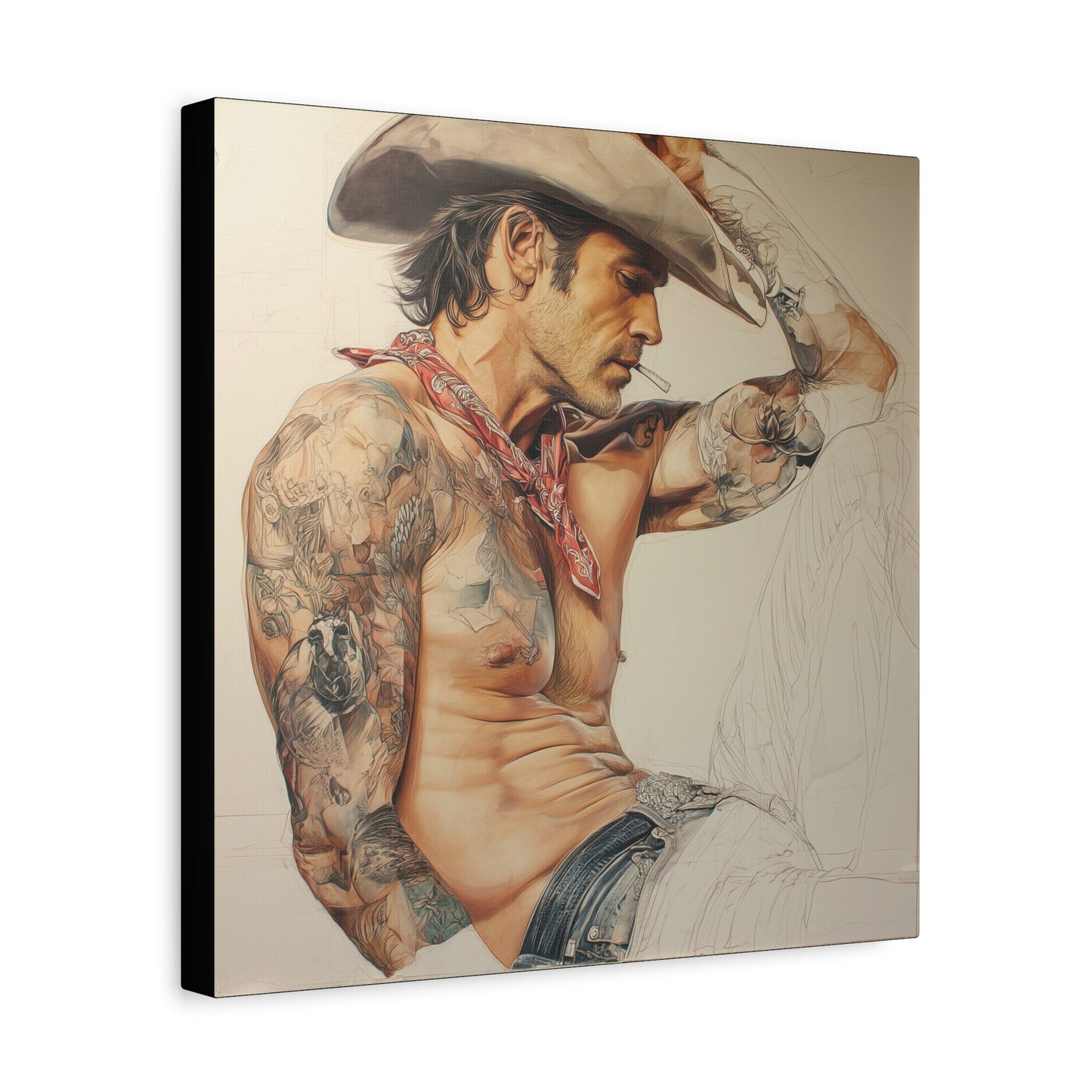 Gallery Wrapped Canvas, Wranglers and Wreckage Art Canvas, Erotic Pinup Art Canvas – Colt