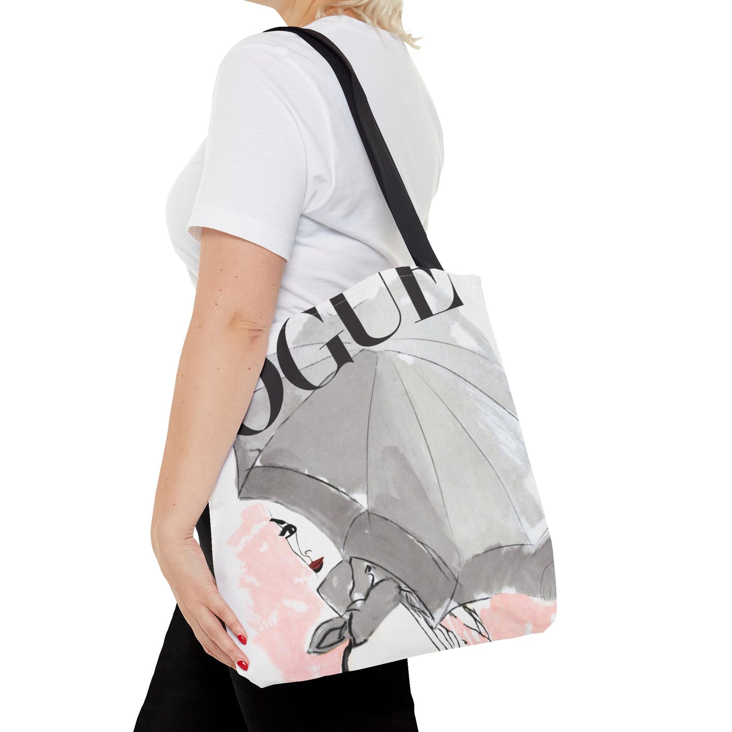 VOGUE Pink Umbrella Tote Bag - Fashion Canvas Tote Bag - Designer Inspired Tote
