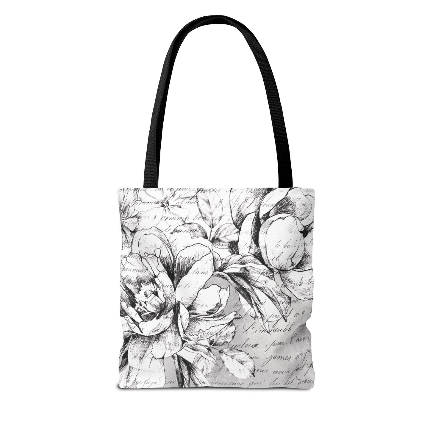 Peony Sketch Tote Bag, Utility Tote - Script Tote - Love Letters and Peonies