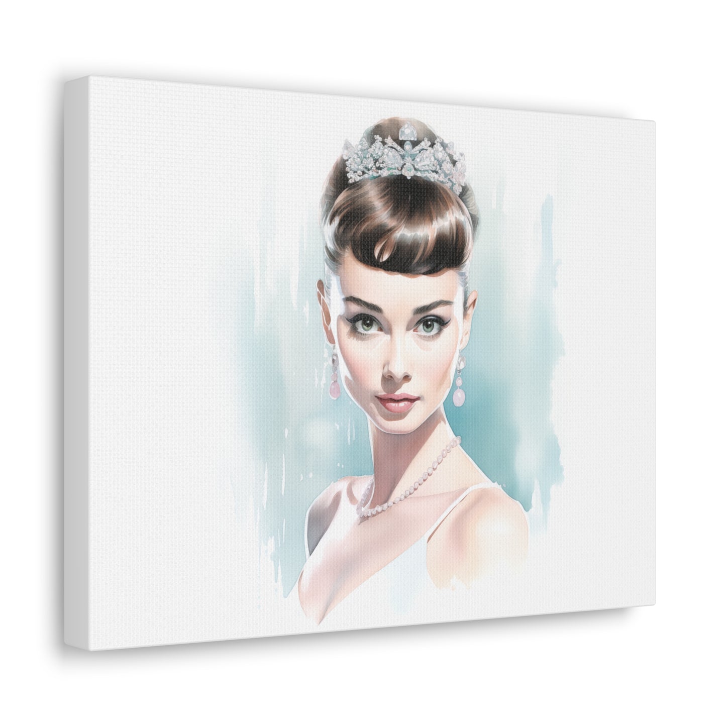 Canvas Wall Art, Gallery Wrapped Pop Art, Celebrity Wall Art – Audrey Hepburn - Robin Egg Blue