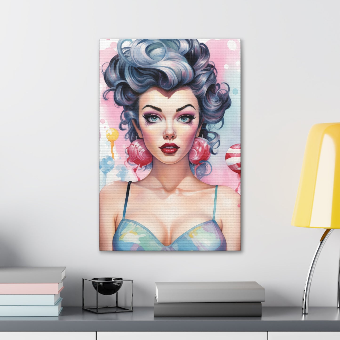 Canvas Gallery Wrapped High-Fashion Wall Art, Stylish Decor, Retro Femme Doll Pop Art – Poppy