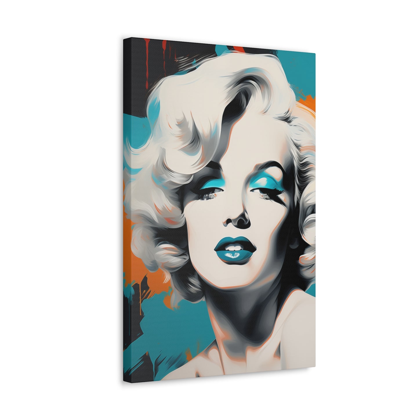Canvas Wall Art, Gallery Wrapped Pop Art, Celebrity Wall Art – Marilyn Monroe - Orange and Teal
