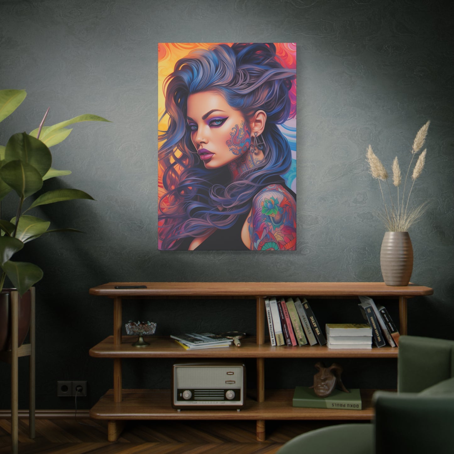 Gallery Wrapped Canvas, Edgy Tattooed Beauty, Urban Pop Art Canvas – Faye