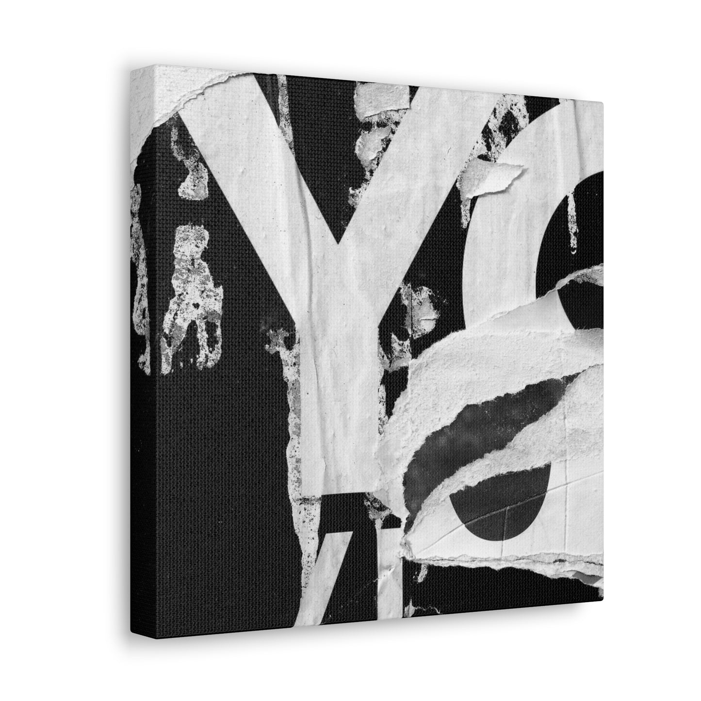 Canvas Wall Art, Gallery Wrapped Urban Street Art, Abstract Torn Poster Street Art - Black and White YO
