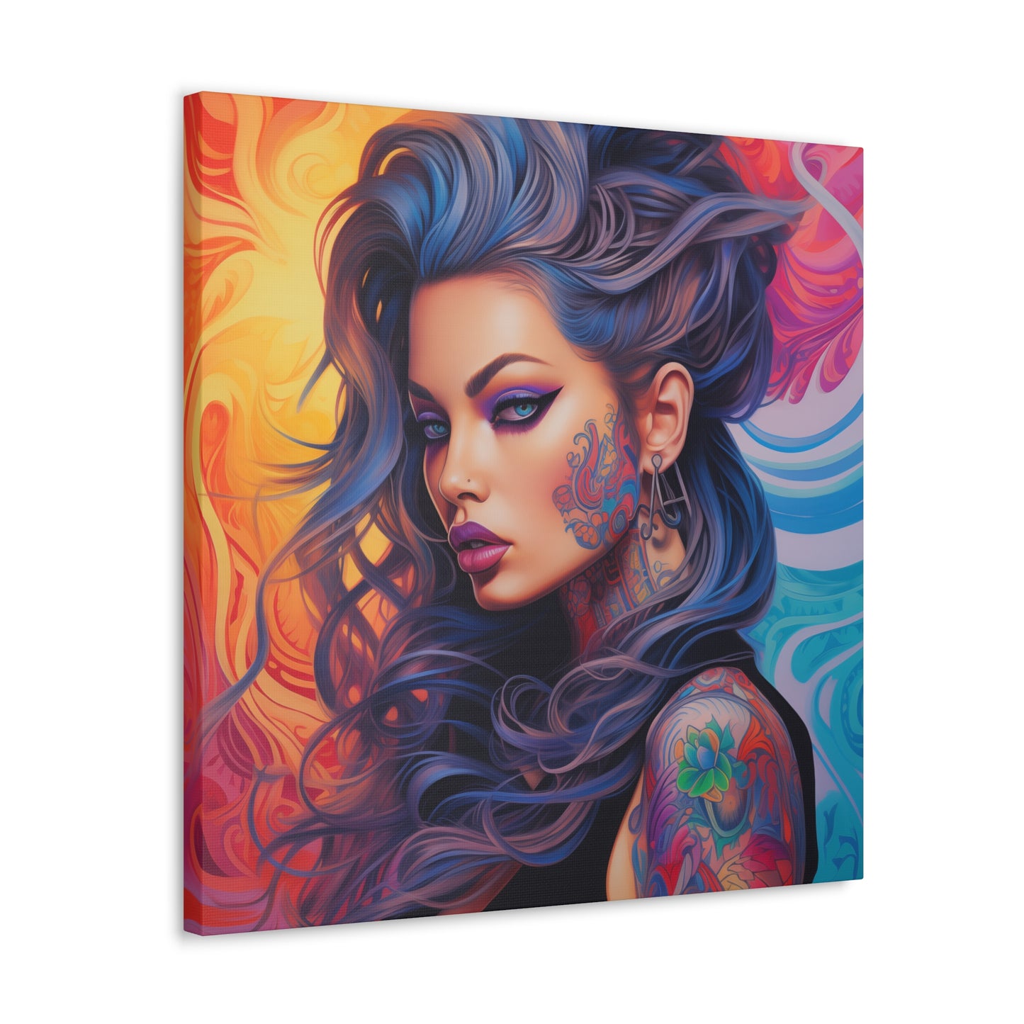 Gallery Wrapped Canvas, Edgy Tattooed Beauty, Urban Pop Art Canvas – Faye