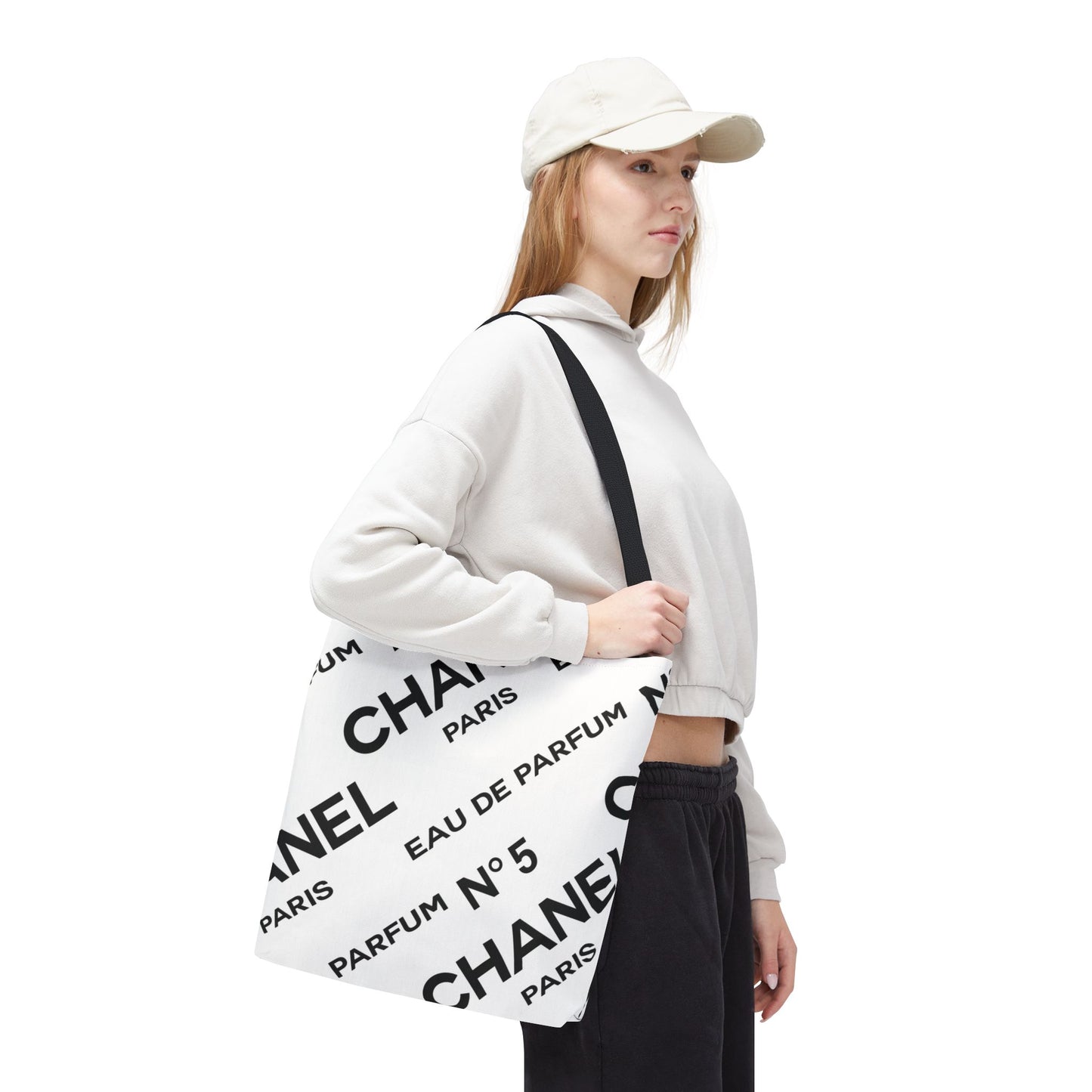 Designer Inspired Tote Bag, Utility Tote - Parfum Bottle Tote - Paris White
