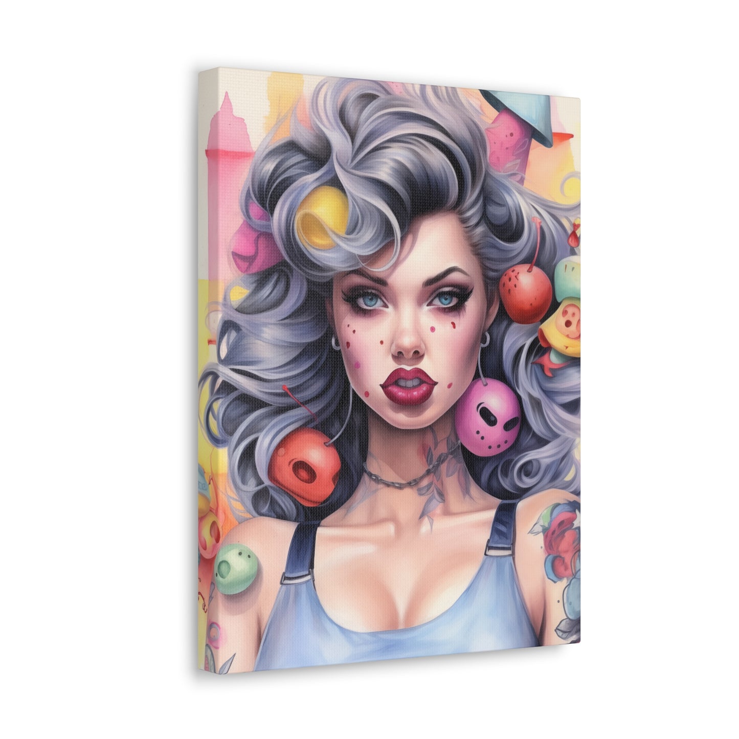 Gallery Wrapped Canvas, Tattooed Beauty, Femme Doll Pop Art Canvas – Lila