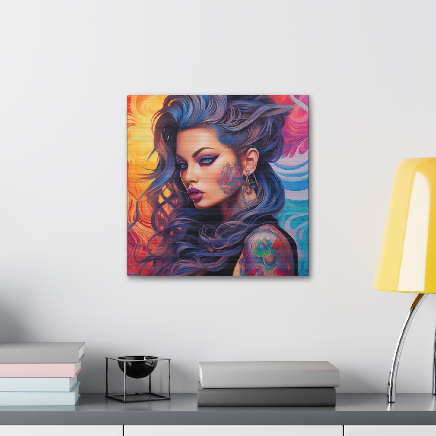 Gallery Wrapped Canvas, Edgy Tattooed Beauty, Urban Pop Art Canvas – Faye