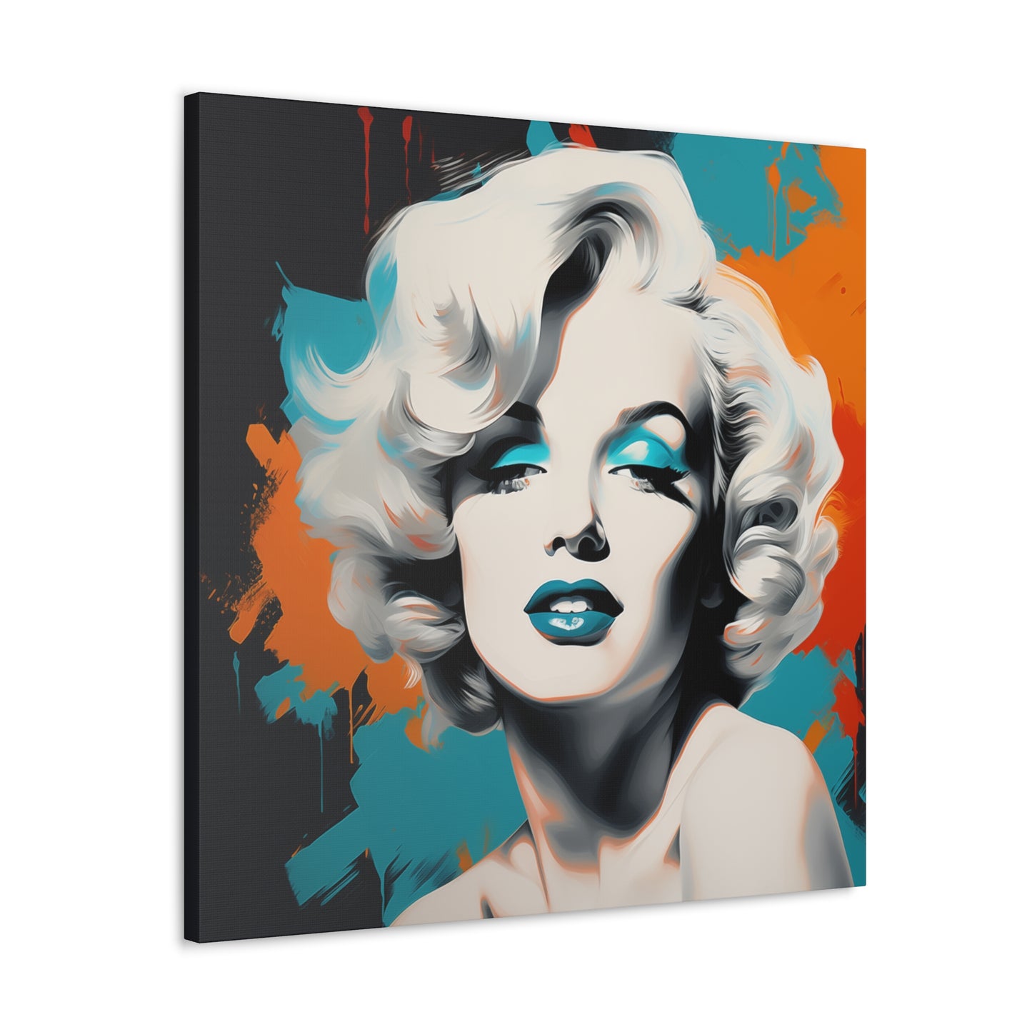 Canvas Wall Art, Gallery Wrapped Pop Art, Celebrity Wall Art – Marilyn Monroe - Orange and Teal