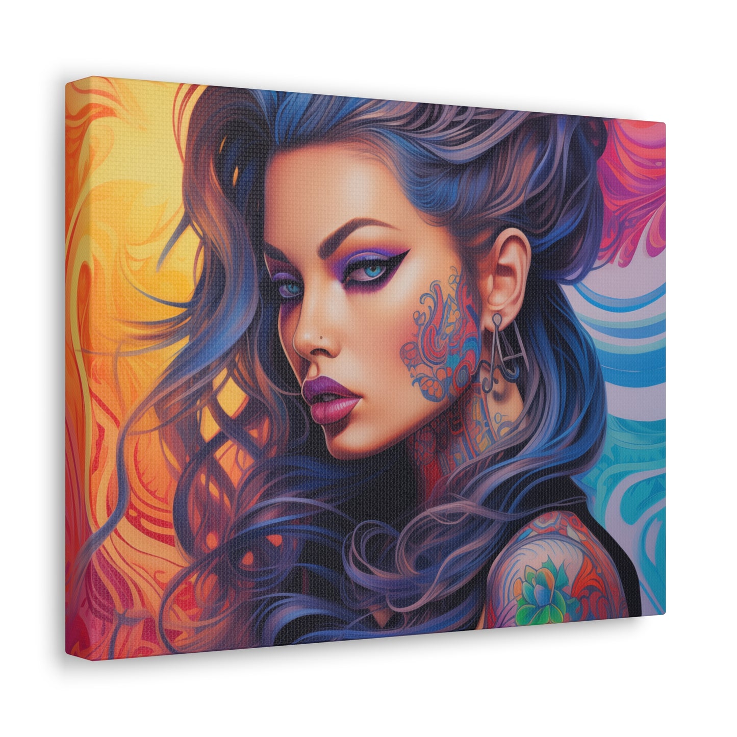 Gallery Wrapped Canvas, Edgy Tattooed Beauty, Urban Pop Art Canvas – Faye