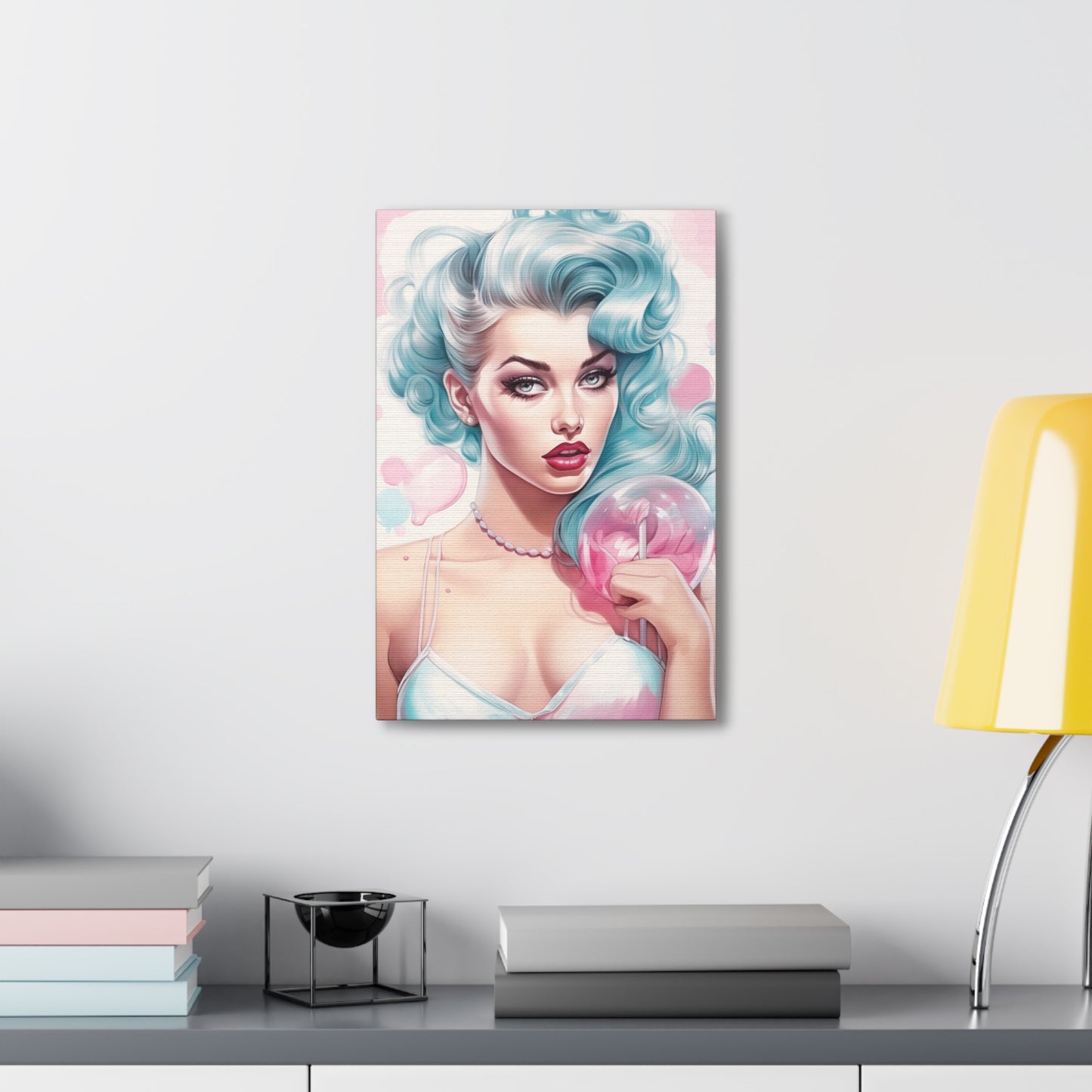 Canvas Gallery Wrapped High-Fashion Wall Art, Stylish Decor, Retro Femme Doll Pop Art – Tessa
