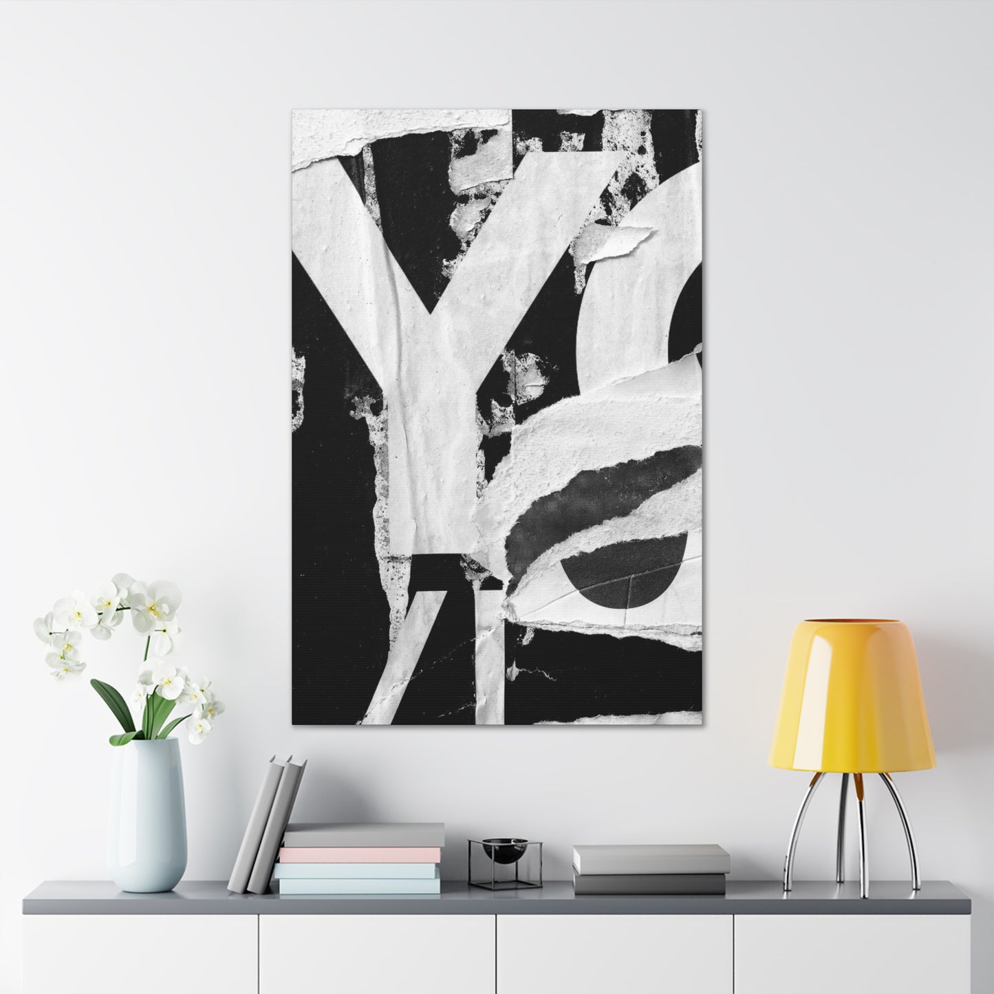 Canvas Wall Art, Gallery Wrapped Urban Street Art, Abstract Torn Poster Street Art - Black and White YO