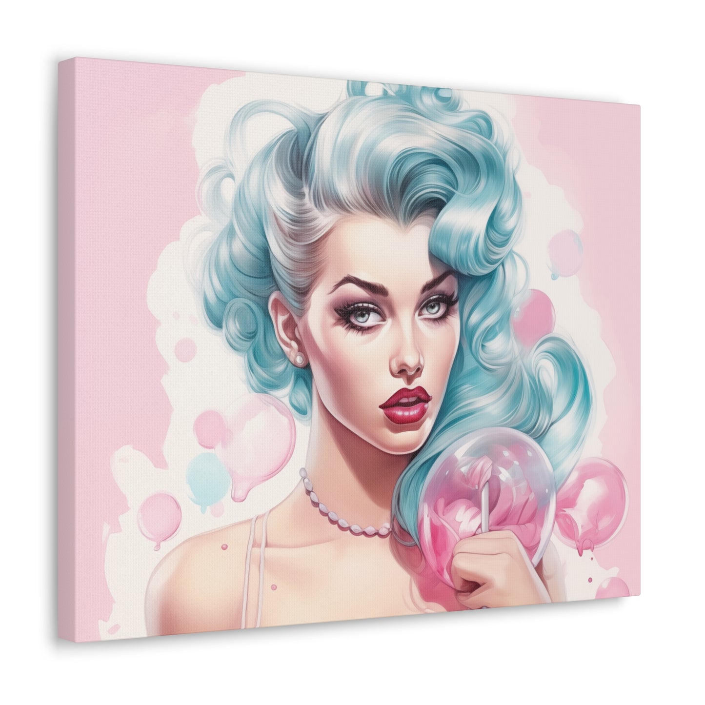 Canvas Gallery Wrapped High-Fashion Wall Art, Stylish Decor, Retro Femme Doll Pop Art – Tessa