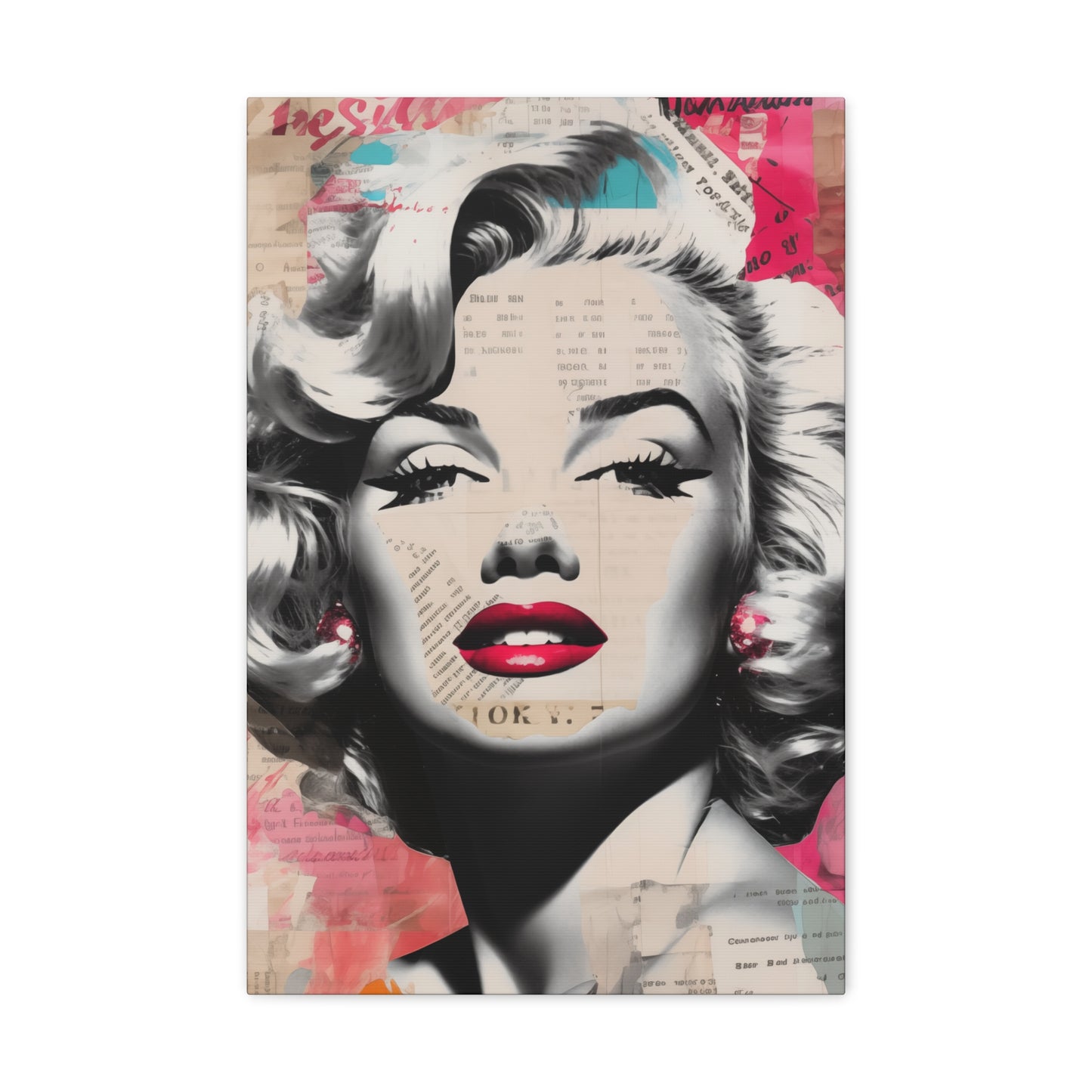 Canvas Wall Art, Gallery Wrapped Pop Art, Celebrity Wall Art – Marilyn Monroe - Newsprint