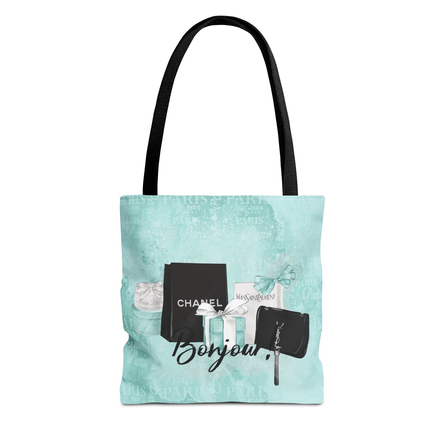 Bonjour Tote Bag, Utility Tote - Designer Inspired Tote - Fashion Tote - Breakfast at Tiffany