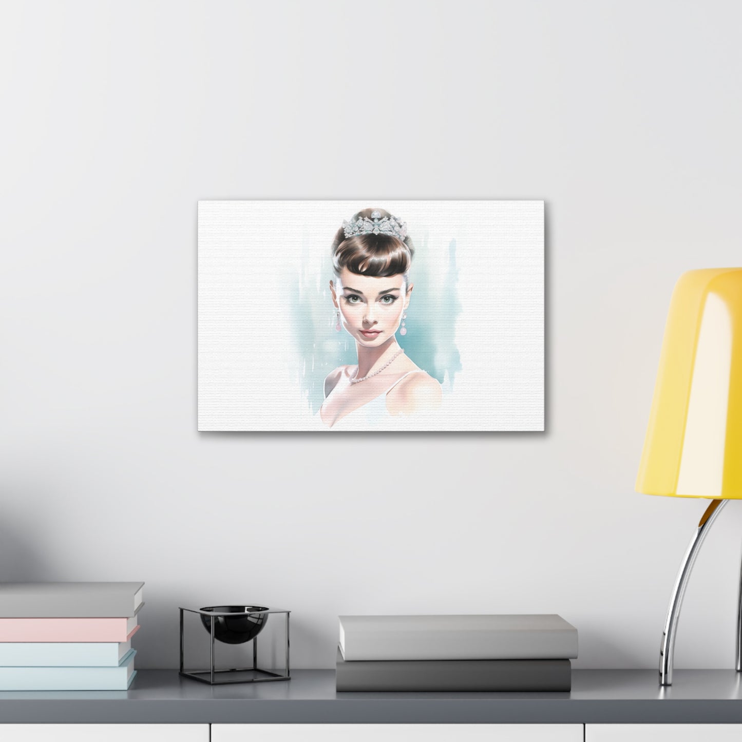 Canvas Wall Art, Gallery Wrapped Pop Art, Celebrity Wall Art – Audrey Hepburn - Robin Egg Blue